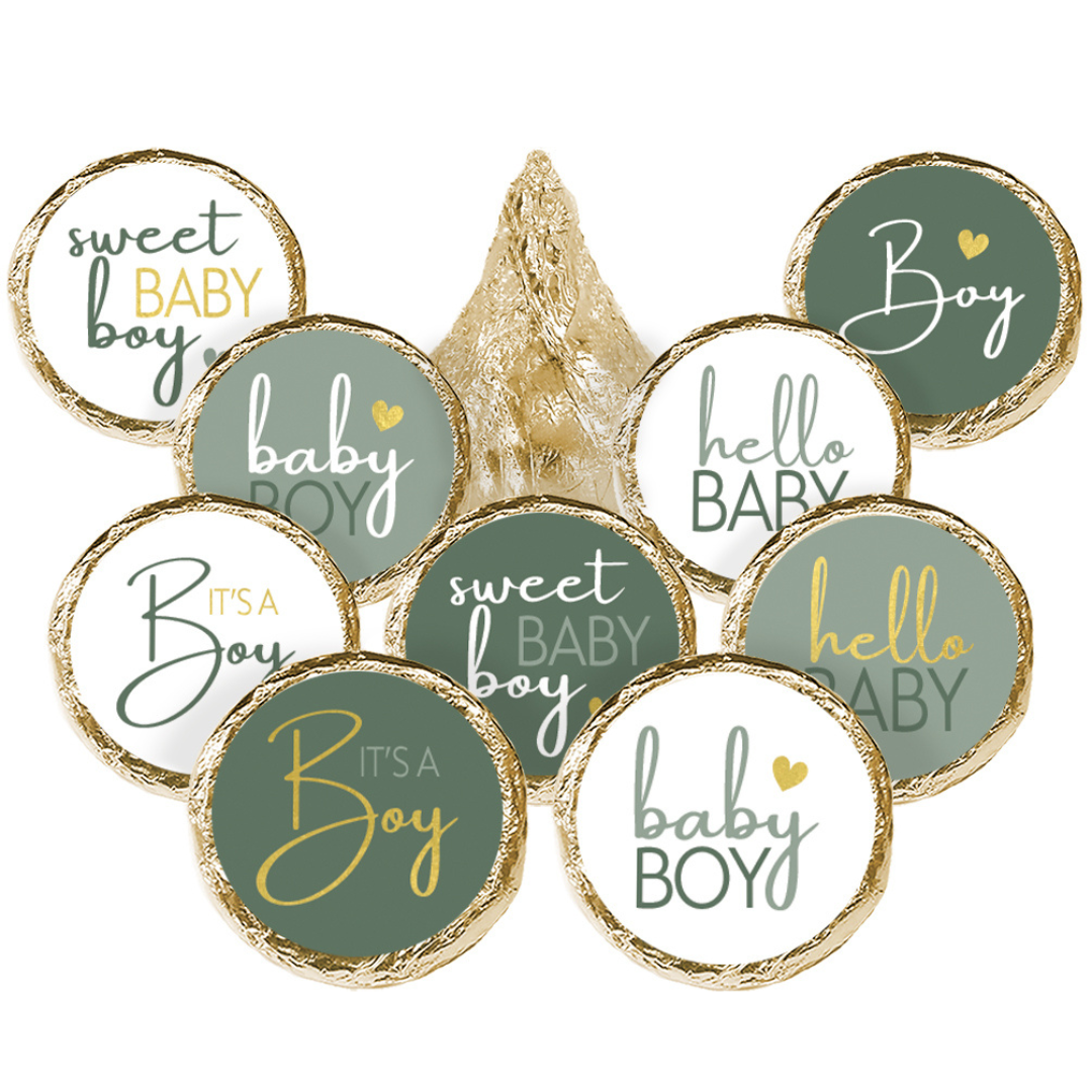 Sweet Baby Boy: Green -  It’s a Boy Baby Shower Party Favor Stickers -180 Stickers