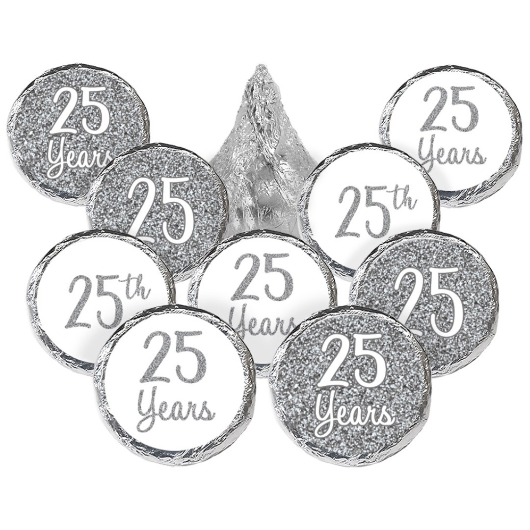 Silver 25th Anniversary Party Favor Stickers - 180 Count