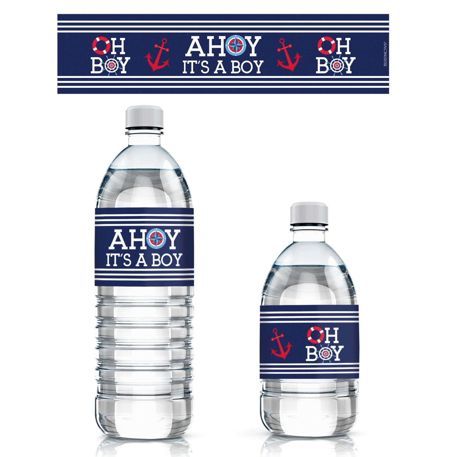 Ahoy It’s a Boy: Baby Shower - Water Bottle Labels - 24 Waterproof Stickers - Distinctivs Party