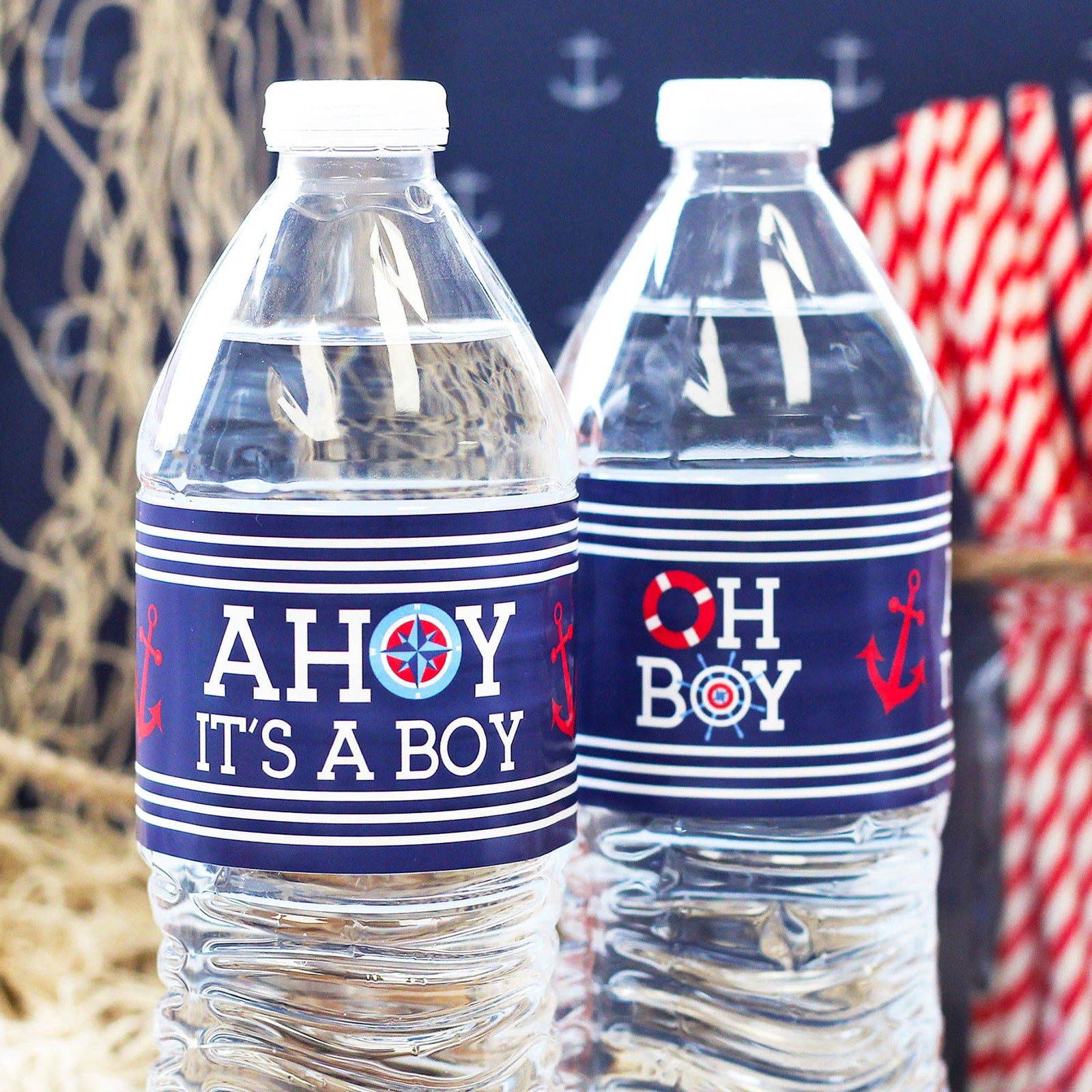 Ahoy It’s a Boy: Baby Shower - Water Bottle Labels - 24 Waterproof Stickers - Distinctivs Party