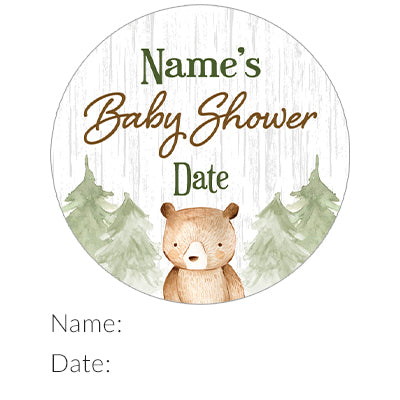 Oso del bosque personalizado: Etiquetas para regalos de baby shower - 40 pegatinas
