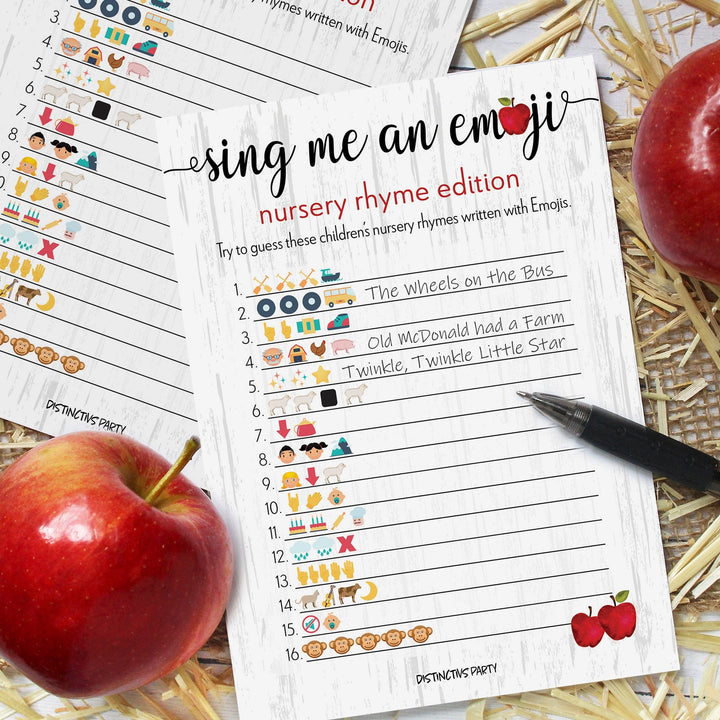 Apple Farmhouse Baby Shower Nursery Rhyme Emoji Game Cards - 20 count