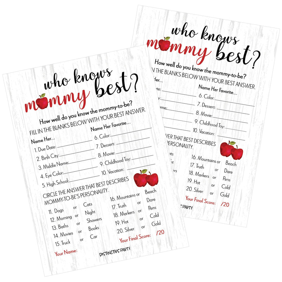 Apple Farmhouse Who Knows Mommy Best Baby Shower Game - 20 Card Count