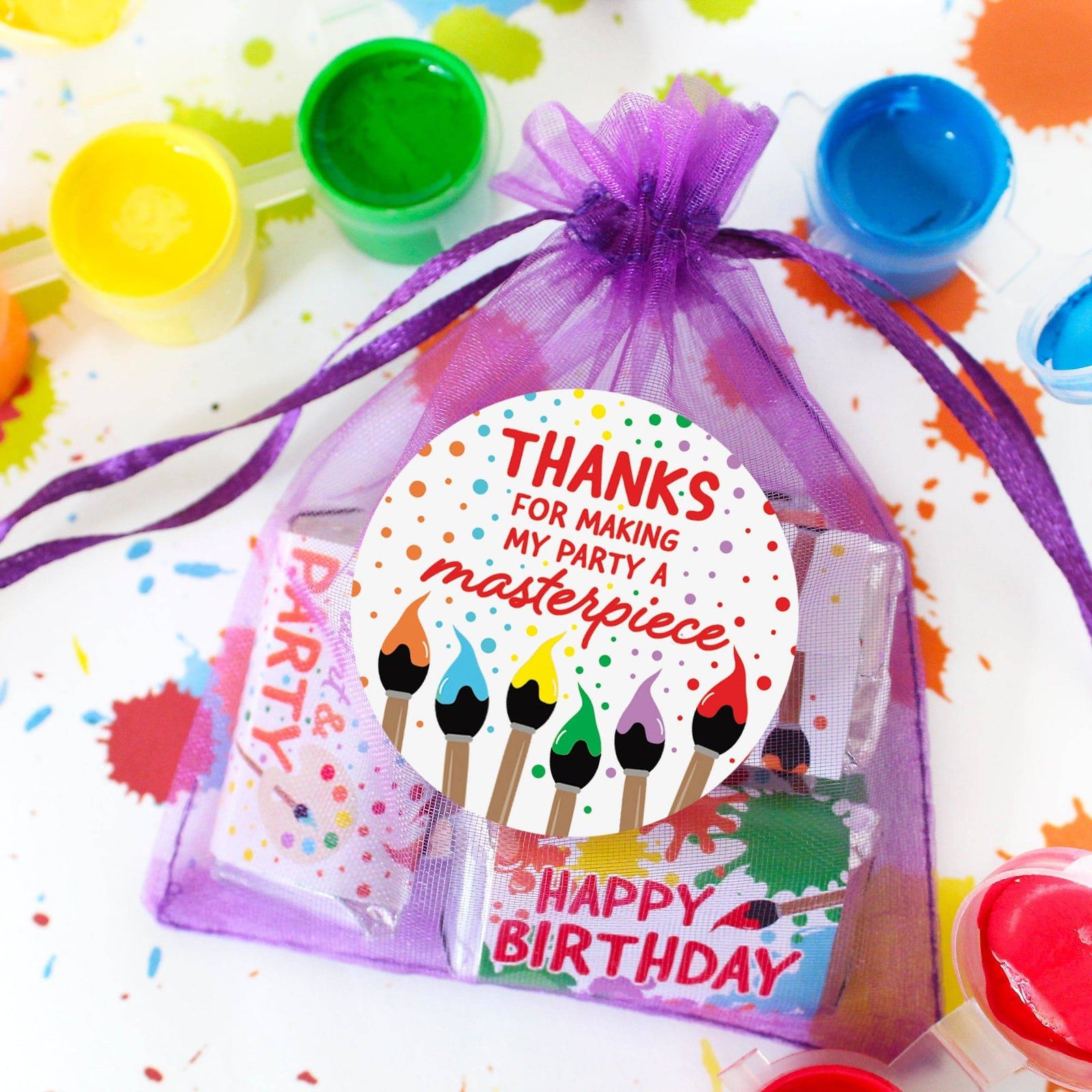 Art & Painting: Kid's Birthday -  Thank You Labels - Paint and  Party - 1.75 in. - 40 Stickers - Distinctivs Party