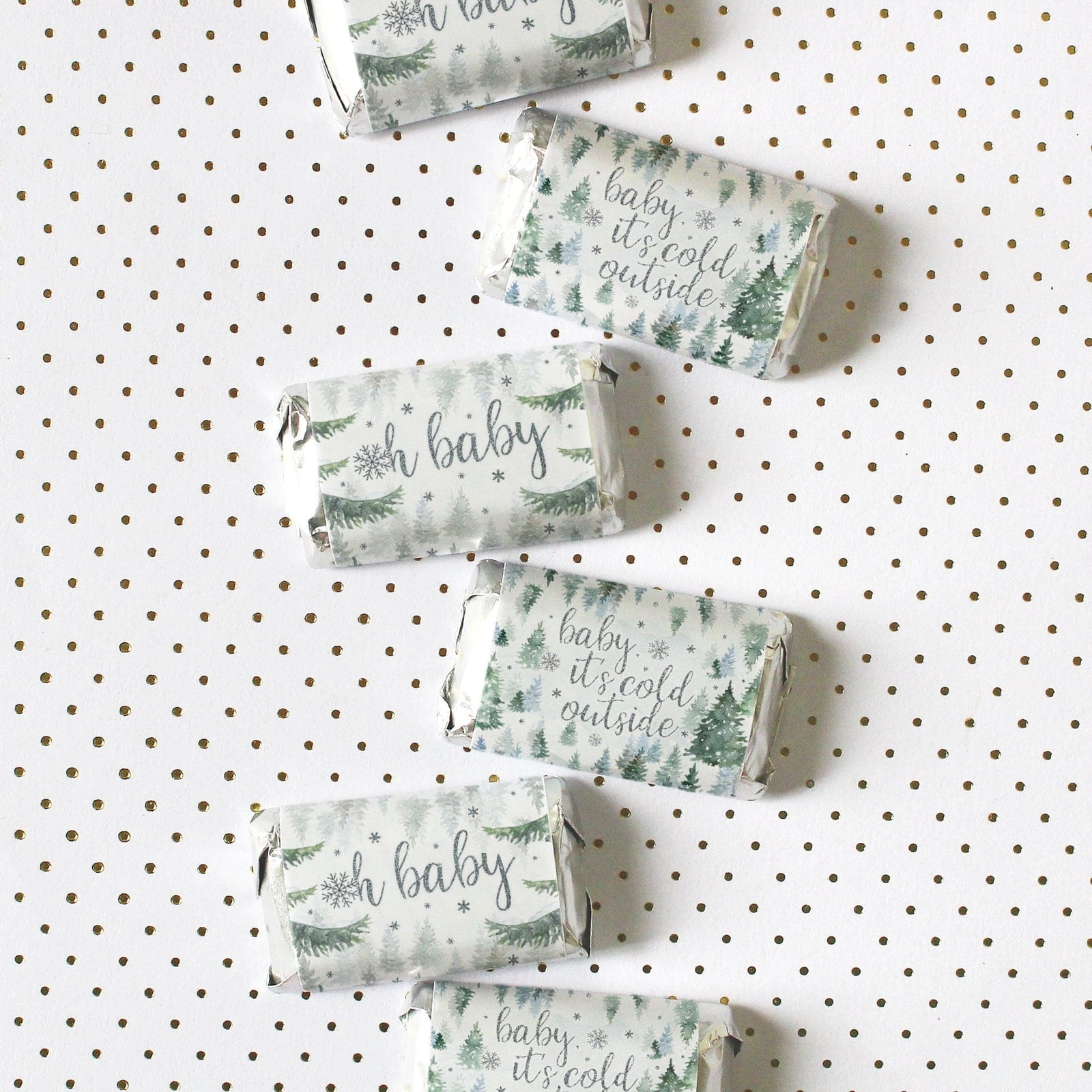 Baby It's Cold Outside Evergreen: Winter Baby Shower - Hershey's Miniatures Candy Bar Wrappers Stickers - 42 Stickers - Distinctivs Party