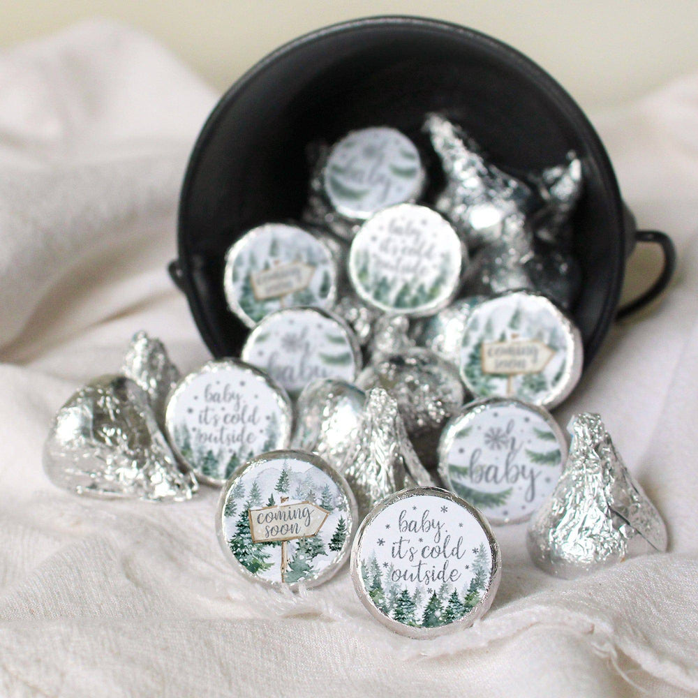 Baby It's Cold Outside Evergreen: Winter Baby Shower - Party Favor Stickers - Fits on Hershey's Kisses - 180 Stickers - Distinctivs Party