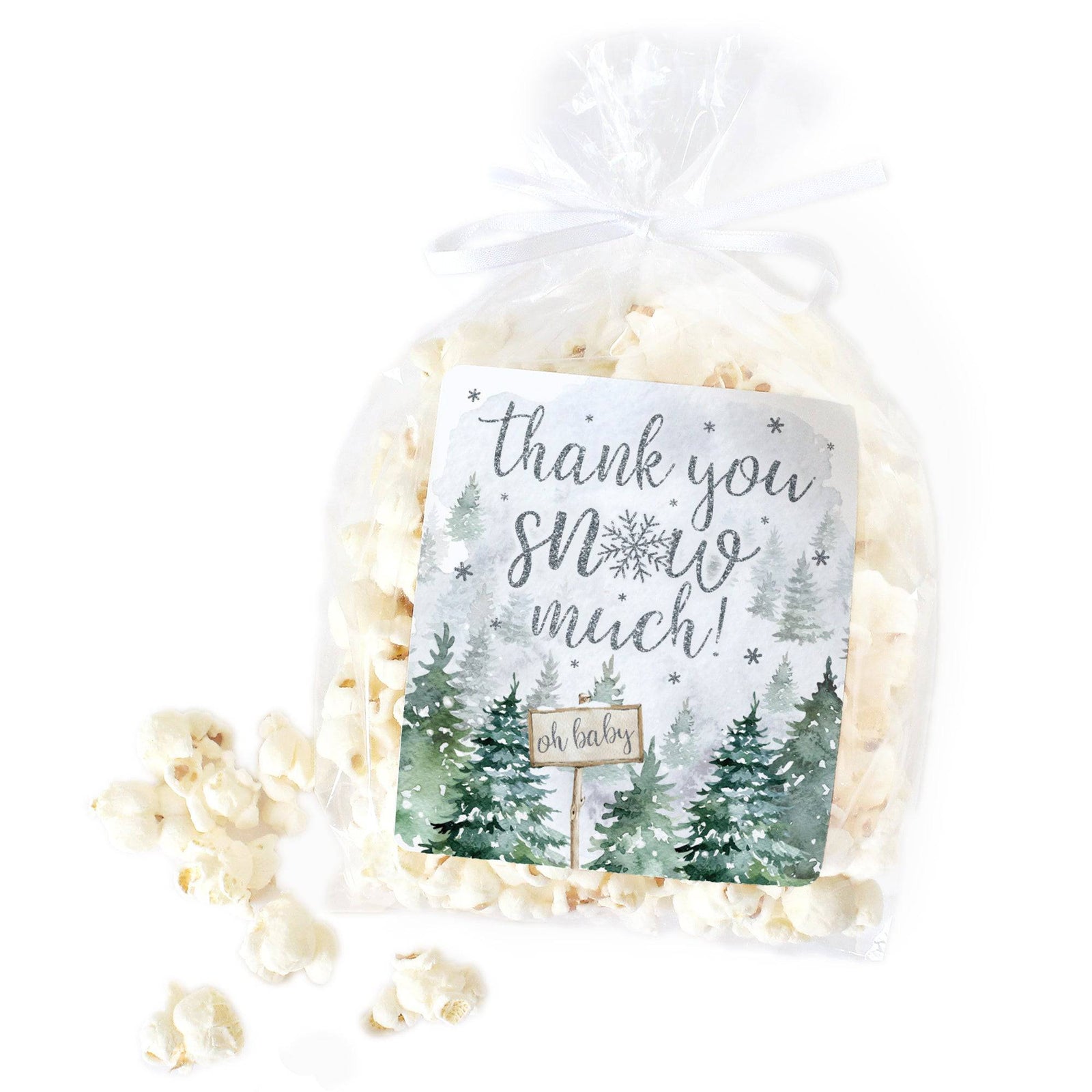 Baby It's Cold Outside Evergreen: Winter Baby Shower - Popcorn Chip Bag and Snack Bag Stickers - 32 Pack - Distinctivs Party