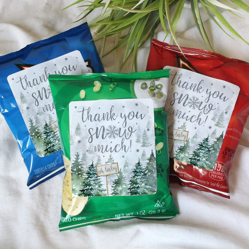 Baby It's Cold Outside Evergreen: Winter Baby Shower - Popcorn Chip Bag and Snack Bag Stickers - 32 Pack - Distinctivs Party