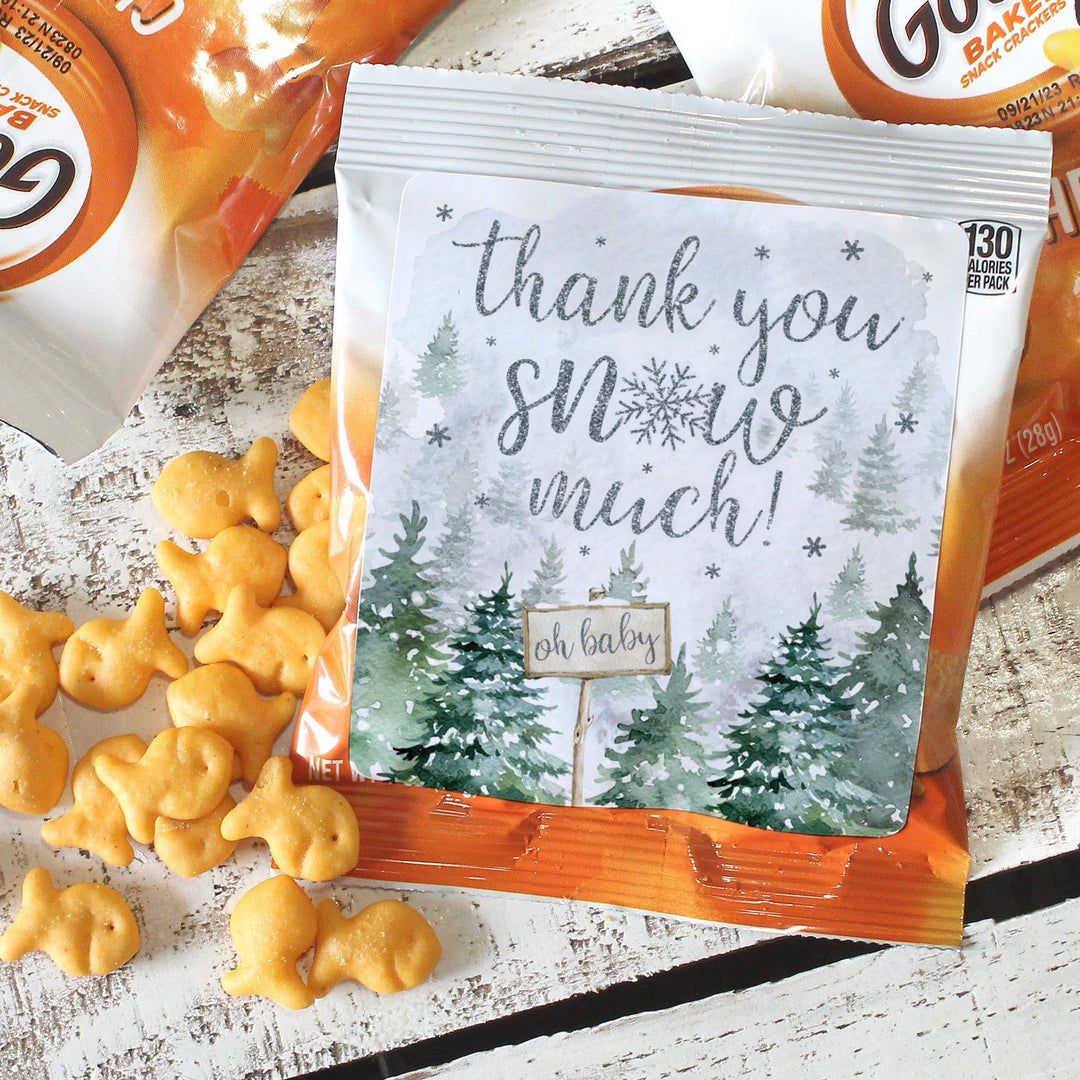Baby It's Cold Outside Evergreen: Winter Baby Shower - Popcorn Chip Bag and Snack Bag Stickers - 32 Pack - Distinctivs Party
