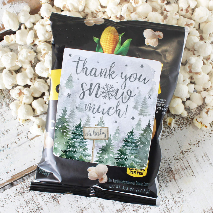 Baby It's Cold Outside Evergreen: Winter Baby Shower - Popcorn Chip Bag and Snack Bag Stickers - 32 Pack - Distinctivs Party