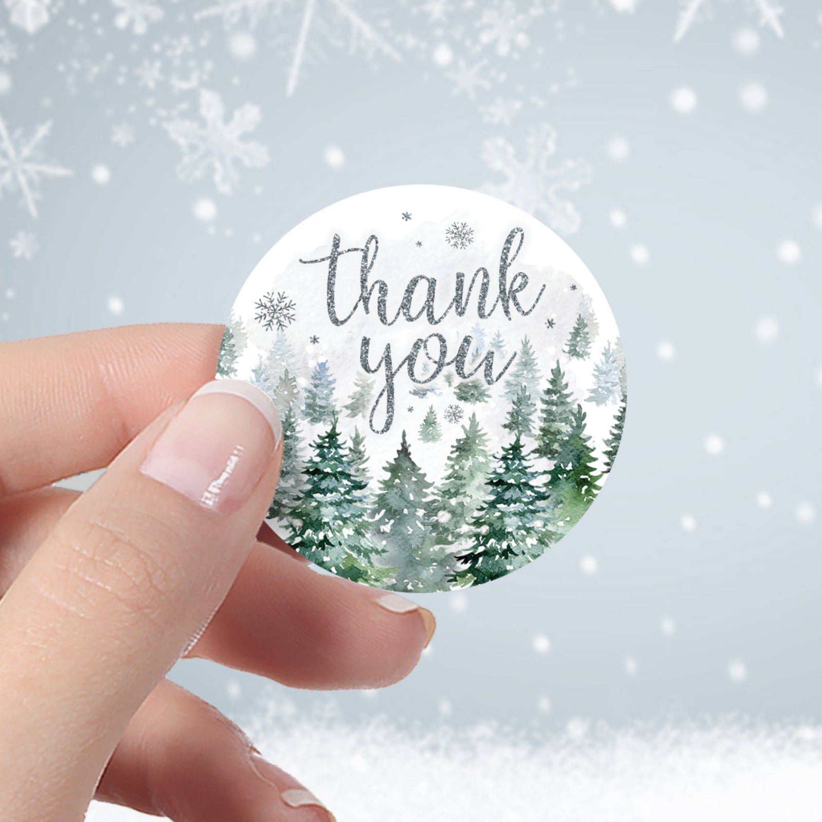 Baby It's Cold Outside Evergreen: Winter Baby Shower - Round Favor Stickers - 40 Stickers - Distinctivs Party