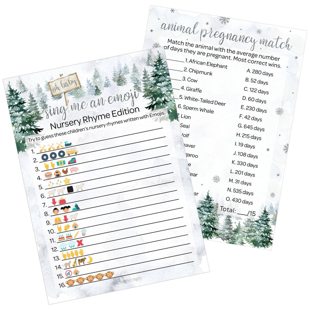 Baby It's Cold Outside Evergreen: Winter Baby Shower - Sing Me and Emoji &amp; Animal Match Game - Juego de Baby Shower - Paquete de dos juegos - 20 tarjetas de doble cara