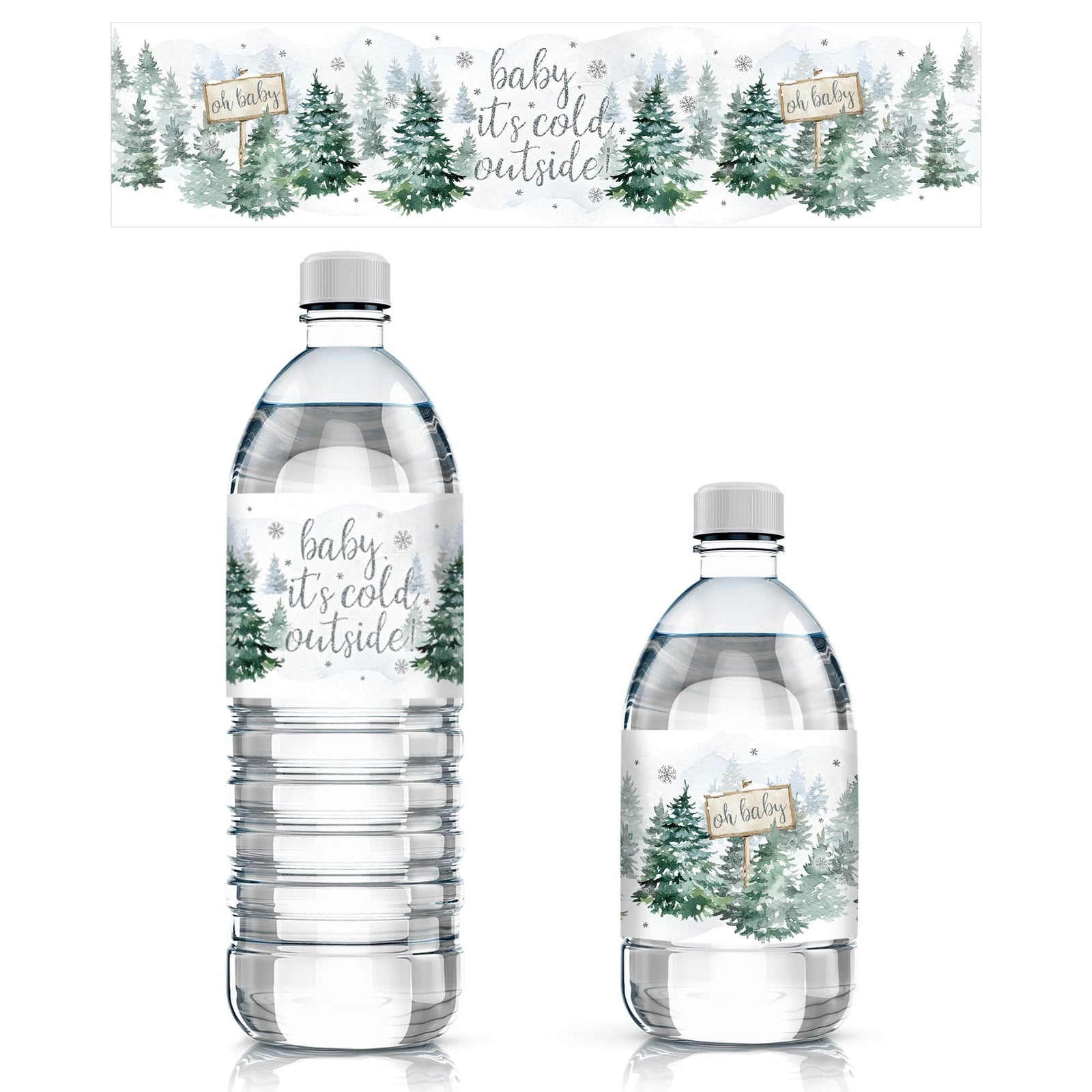 Baby It's Cold Outside Evergreen: Winter Baby Shower - Water Bottle Label Stickers - 24 Waterproof Stickers - Distinctivs Party