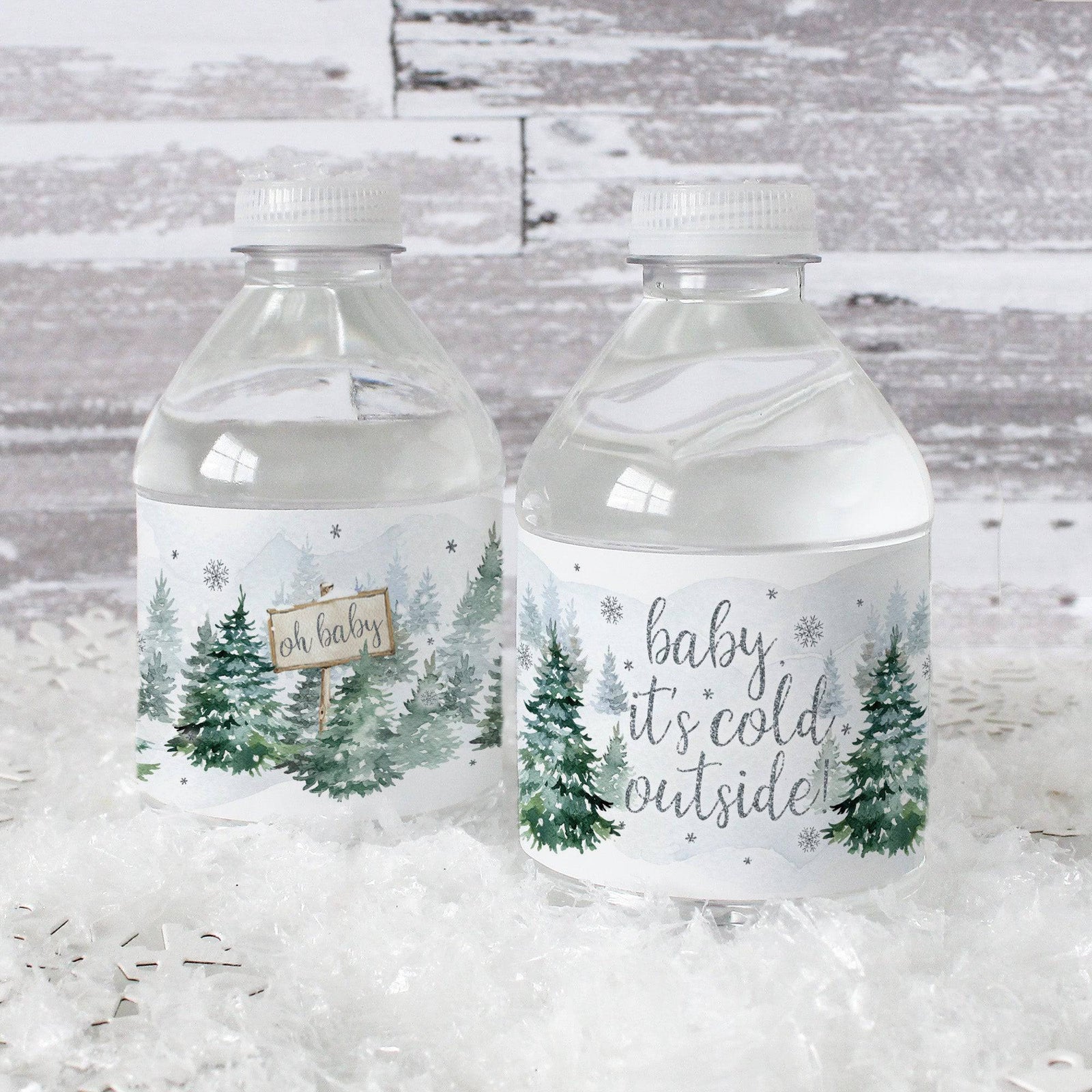 Baby It's Cold Outside Evergreen: Winter Baby Shower - Water Bottle Label Stickers - 24 Waterproof Stickers - Distinctivs Party