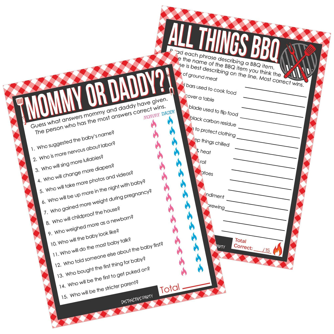 Baby-Q: Summer Barbecue Baby Shower Games - Guess Who Mommy or Daddy and All Things BBQ - Two Game Bundle - 20 Dual Sided Cards