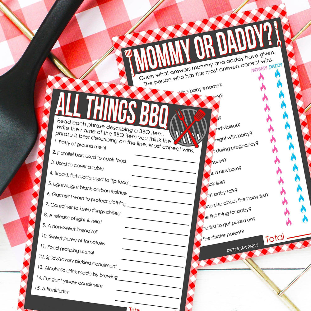 Baby-Q: Summer Barbecue Baby Shower Games - Guess Who Mommy or Daddy and All Things BBQ - Two Game Bundle - 20 Dual Sided Cards - Distinctivs Party