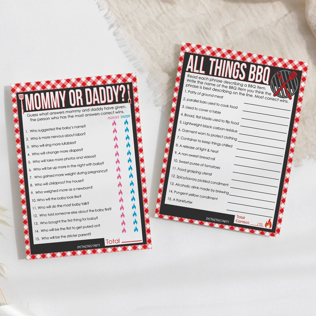 Baby-Q: Summer Barbecue Baby Shower Games - Guess Who Mommy or Daddy and All Things BBQ - Two Game Bundle - 20 Dual Sided Cards