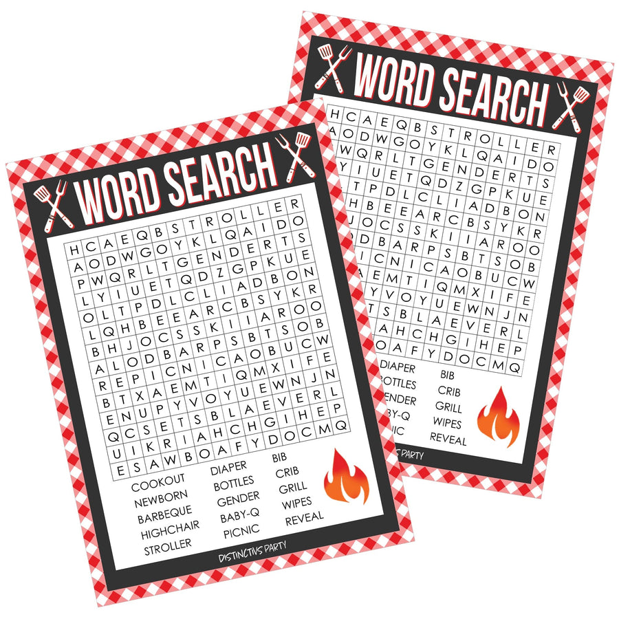 Baby-Q Barbecue Gender Reveal Party - Word Search - 20 Player Cards