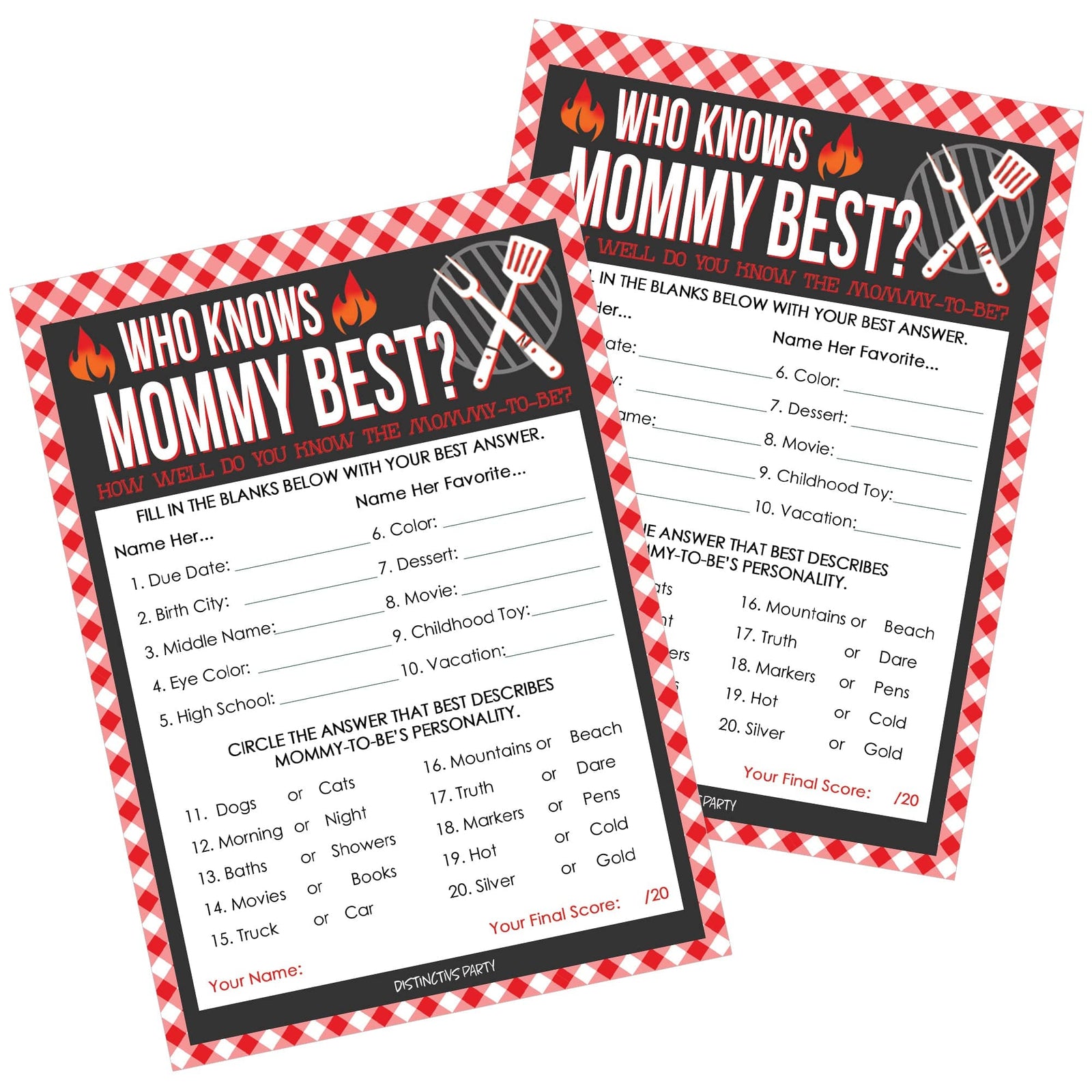 Baby-Q: Summer Barbecue Baby Shower - Who Knows Mommy Best Game Cards - 20 count - Distinctivs Party