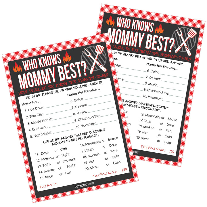 Baby-Q Baby Shower - Who Knows Mommy Best Game Cards - 20 count