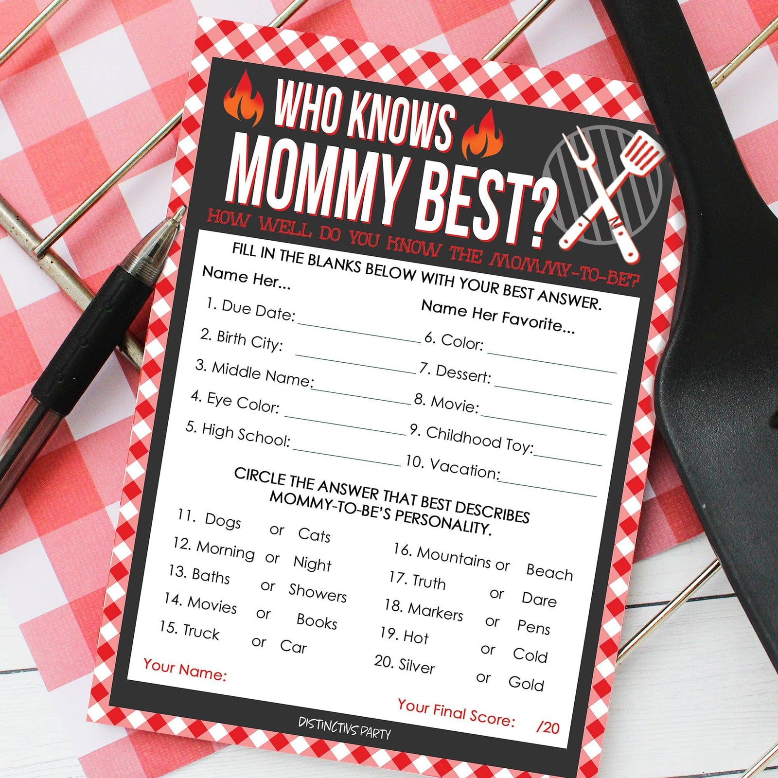 Baby-Q: Summer Barbecue Baby Shower - Who Knows Mommy Best Game Cards - 20 count - Distinctivs Party