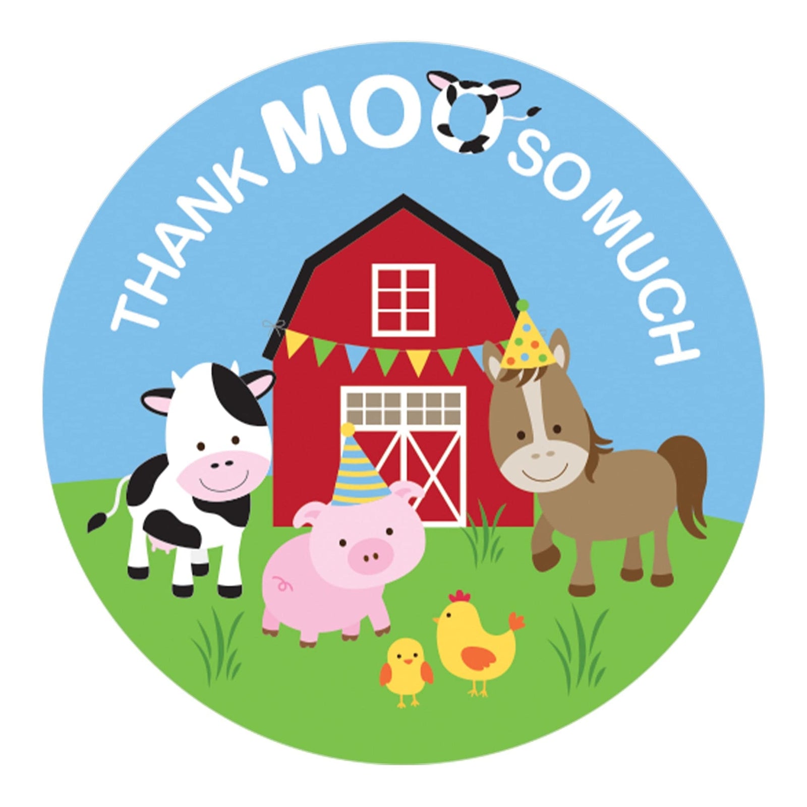 Barnyard Farm Animals:  Kid's Birthday - Thank You Stickers - 40 Stickers - Distinctivs Party