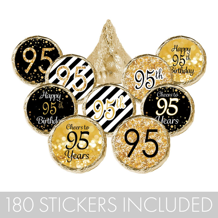 Black and Gold 95th Birthday Party Favor Stickers - 180 Count