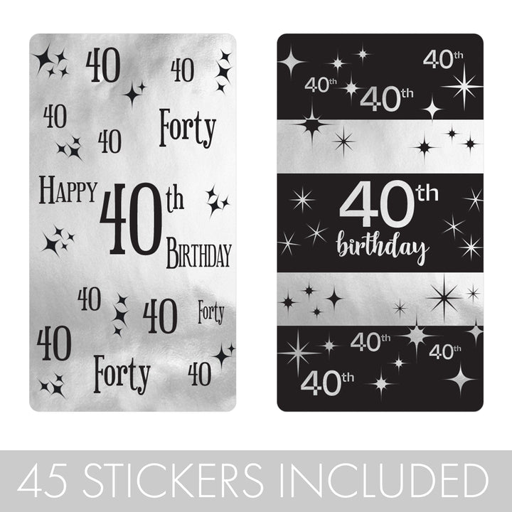  Brighten Up Your 40th Birthday with 45 Black and Silver Shiny Foil Mini Candy Bar Stickers