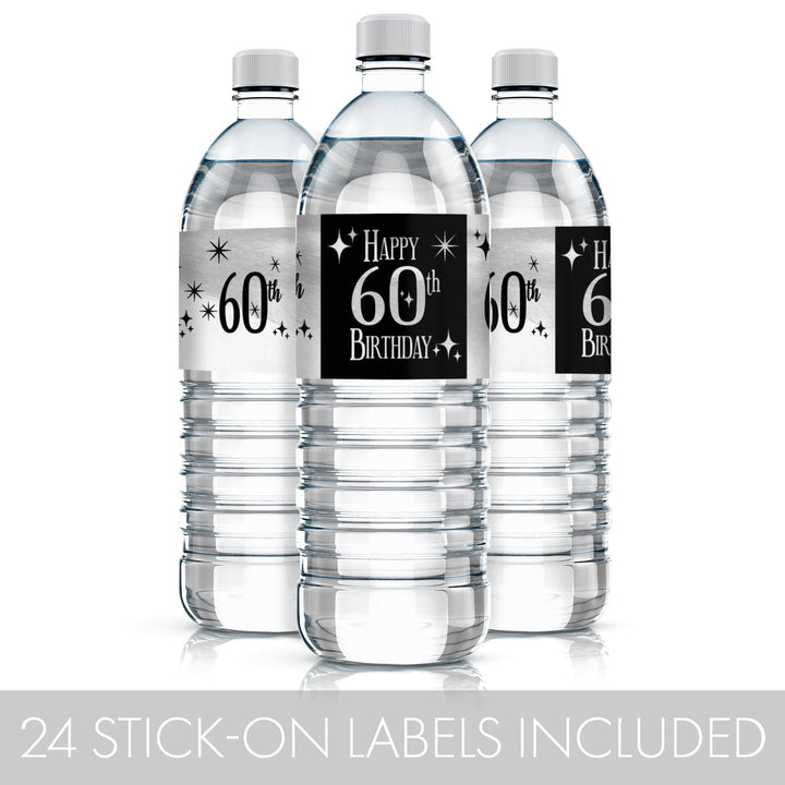 Celebrate a milestone birthday with these black and silver foil water bottle labels.