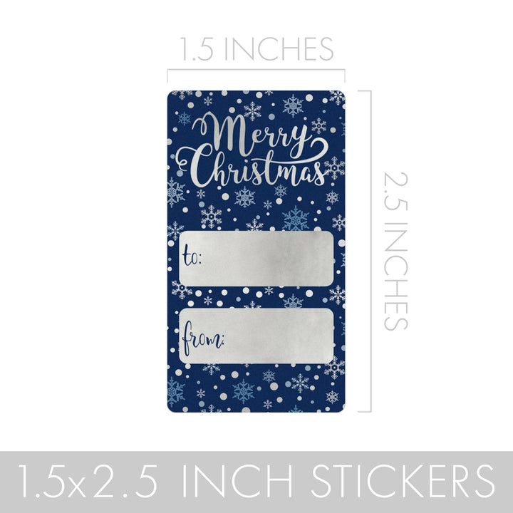 Blue and Silver Foil Snowflake Holiday Gift Tag Labels - 75 Stickers