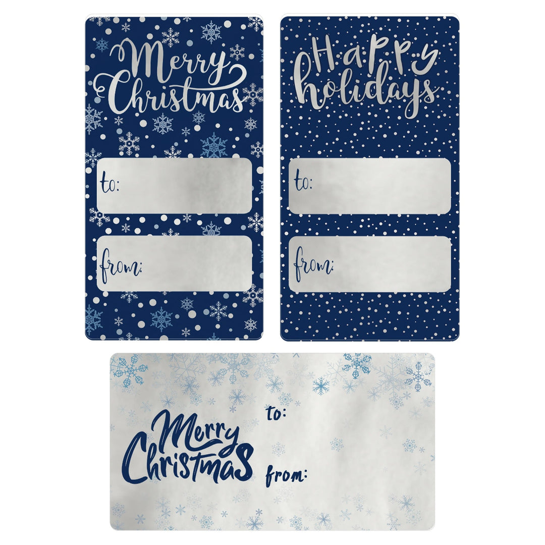 Blue and Silver Foil Snowflake Holiday Gift Tag Labels - 75 Stickers