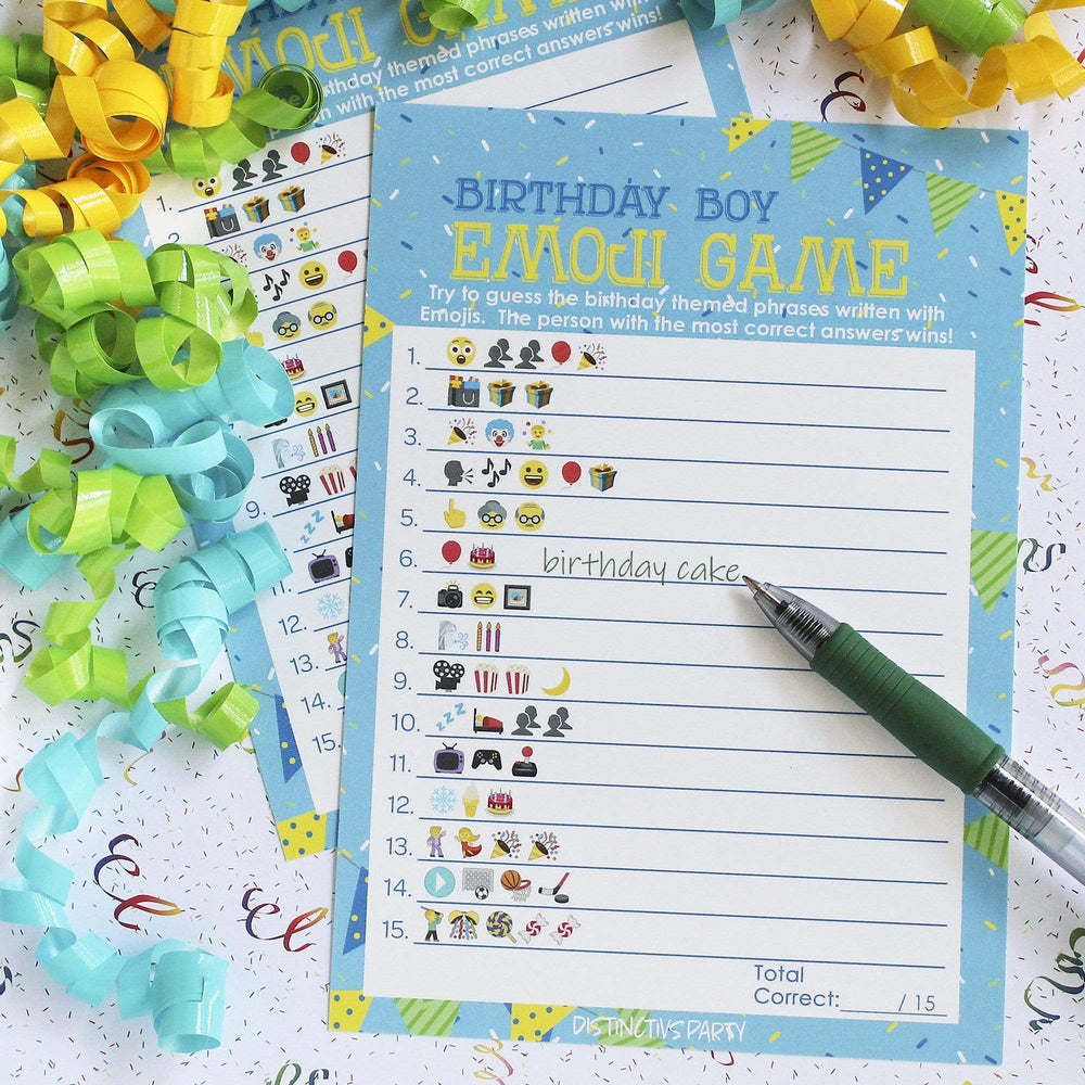 Blue Birthday Boy Emoji Game – Birthday Party Game - 10 Player Cards
