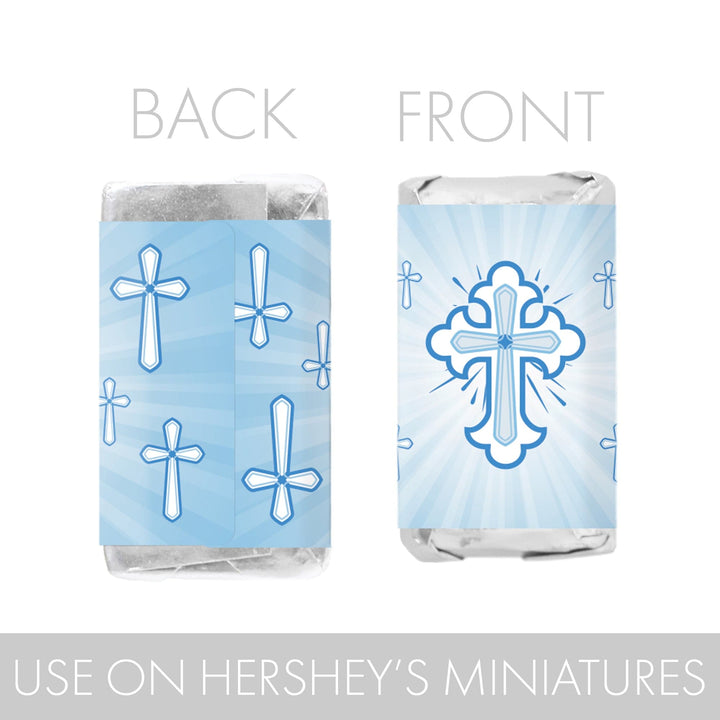 Blue Cross Baptism Mini Candy Bar Wrappers - 45 Count