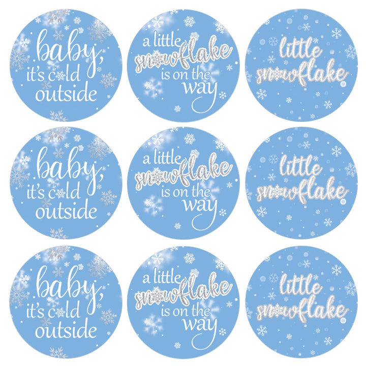 Blue Little Snowflake Winter Baby Shower Favor Stickers - Baby It's Cold Outside - 180 Labels
