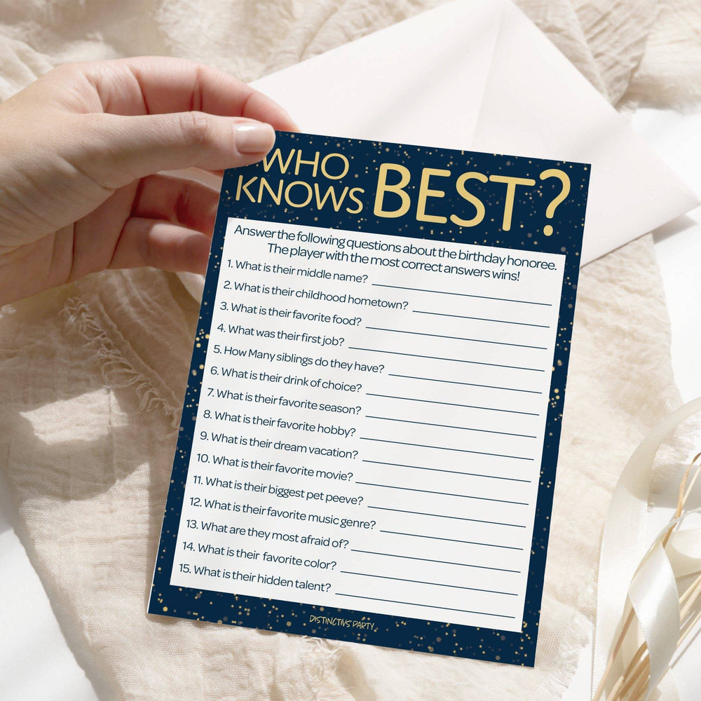 Born in The 1920s:  Navy Blue & Gold - Adult Birthday - Party Game Bundle - 3 Games for 20 Guests - Distinctivs Party