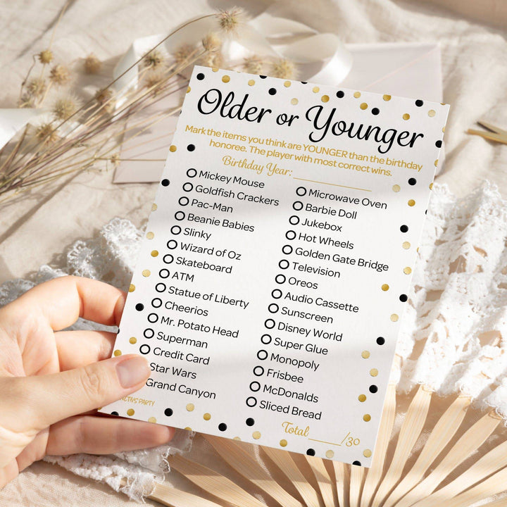 Born in The 1930s Black & Gold - 95th or 90th Birthday Party Game Bundle - 3 Games for 20 Guests - Distinctivs Party