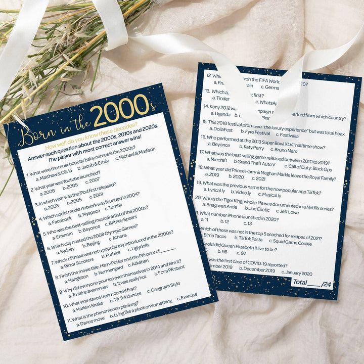 Born in The 2000s: Navy Blue & Gold - Adult Birthday - Party Game Bundle - 3 Games for 20 Guests - Distinctivs Party