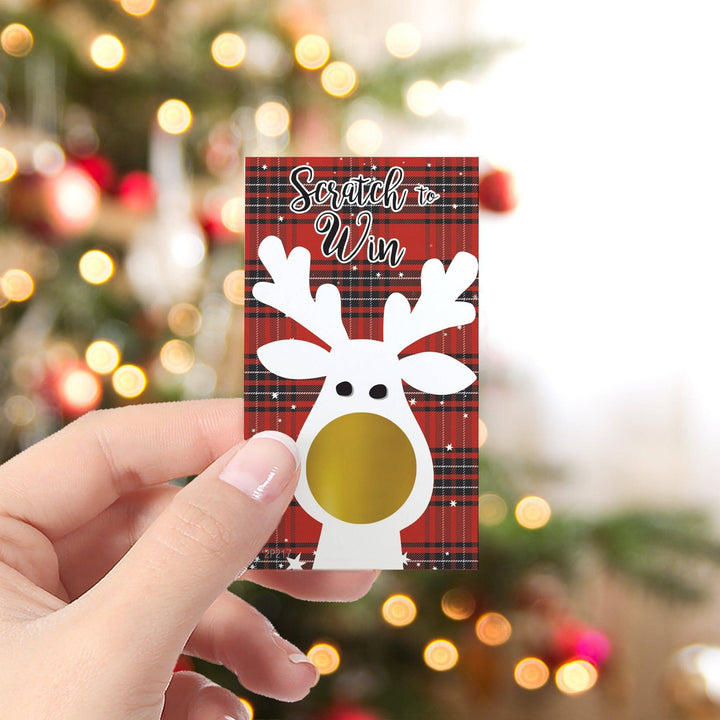 Buffalo Plaid Christmas: Christmas Party - Reindeer Christmas Scratch Off Game Cards - 28 Scratchers - Distinctivs Party