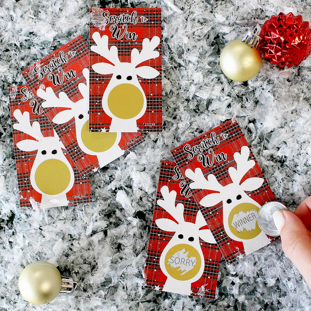 Buffalo Plaid Christmas: Christmas Party - Reindeer Christmas Scratch Off Game Cards - 28 Scratchers - Distinctivs Party