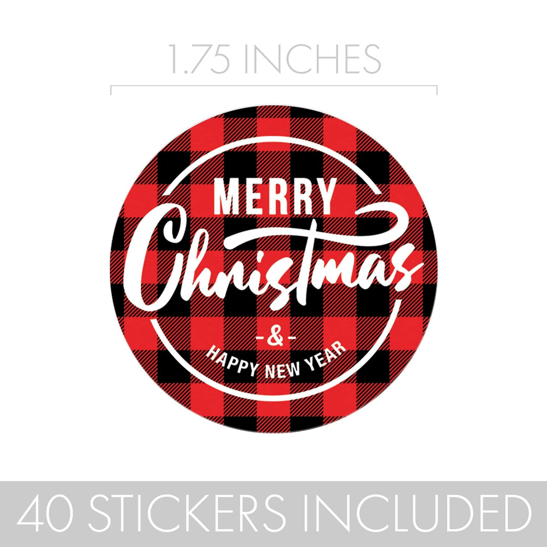 Buffalo Plaid Christmas: Christmas Party - Round Labels- 40 Stickers - Distinctivs Party