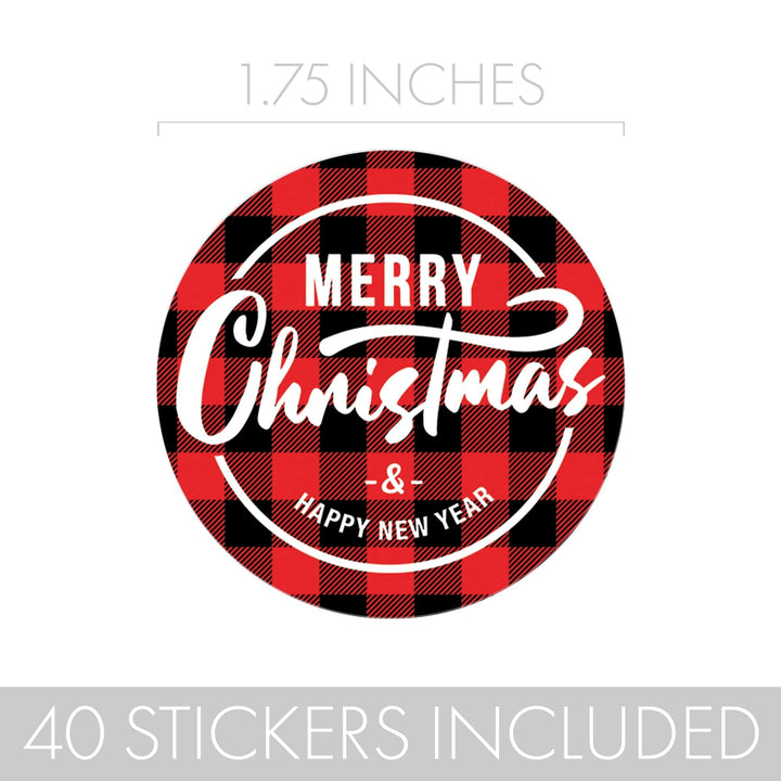 Buffalo Plaid Christmas: Christmas Party - Round Labels- 40 Stickers - Distinctivs Party