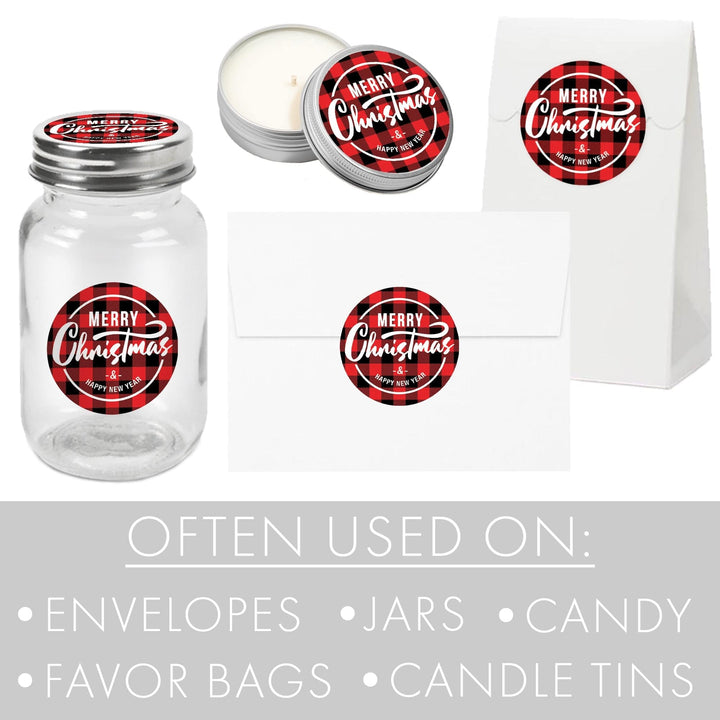 Buffalo Plaid Christmas: Christmas Party - Round Labels- 40 Stickers - Distinctivs Party