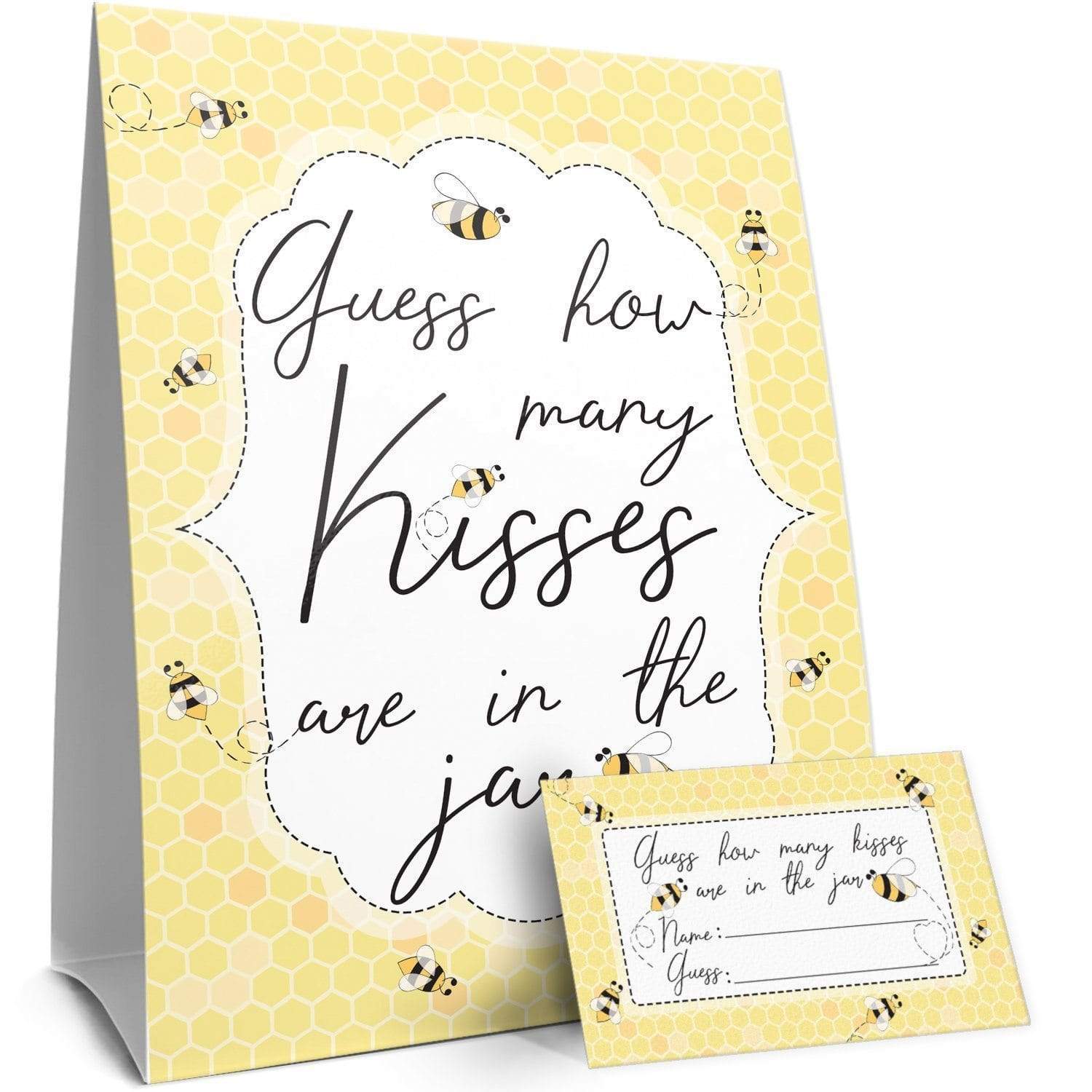 Bumble Bee:  Baby Shower, Bridal Shower, Birthday, Wedding - How Many Kisses Game + 30 Cards - Distinctivs Party