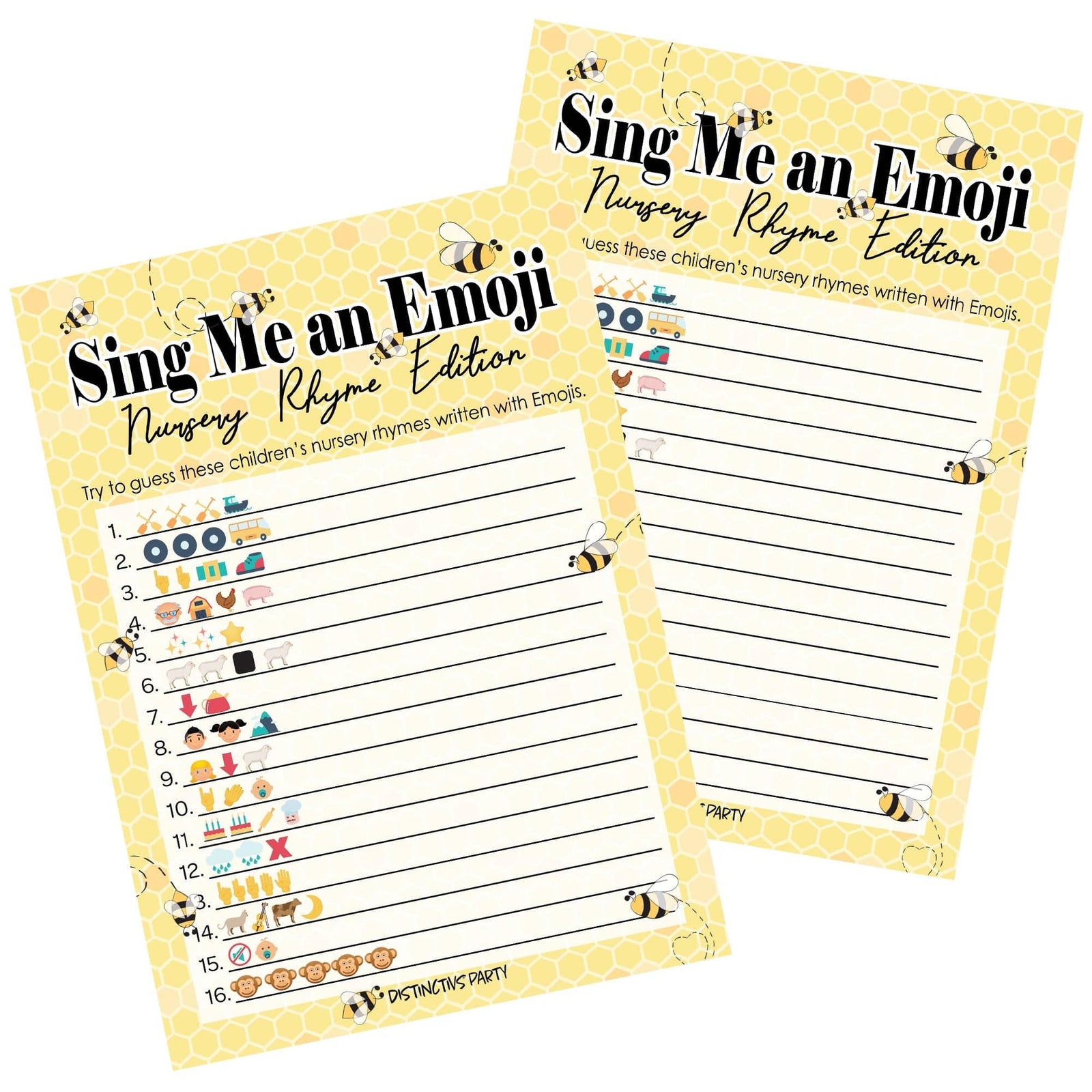 Bumble Bee: Baby Shower Game -  Nursery Rhyme Emoji - 20 Cards - Distinctivs Party