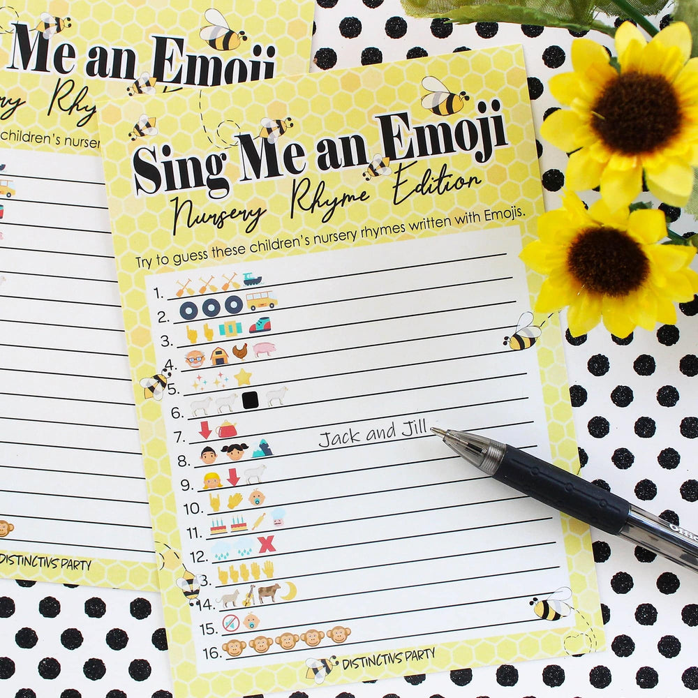 Bumble Bee: Baby Shower Game -  Nursery Rhyme Emoji - 20 Cards - Distinctivs Party