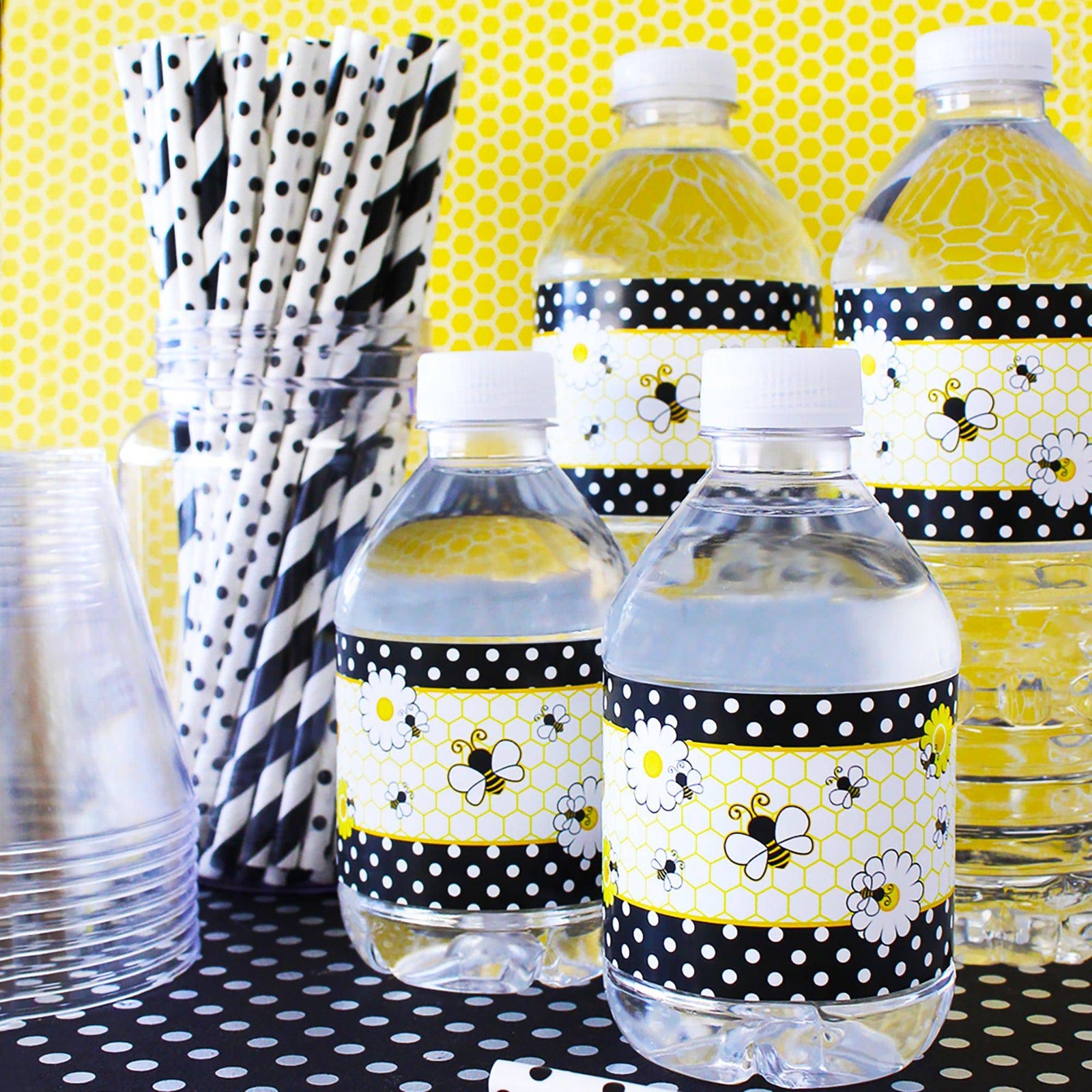 Bumble Bee: Baby Shower - Water Bottle Labels - 24 Stickers - Distinctivs Party