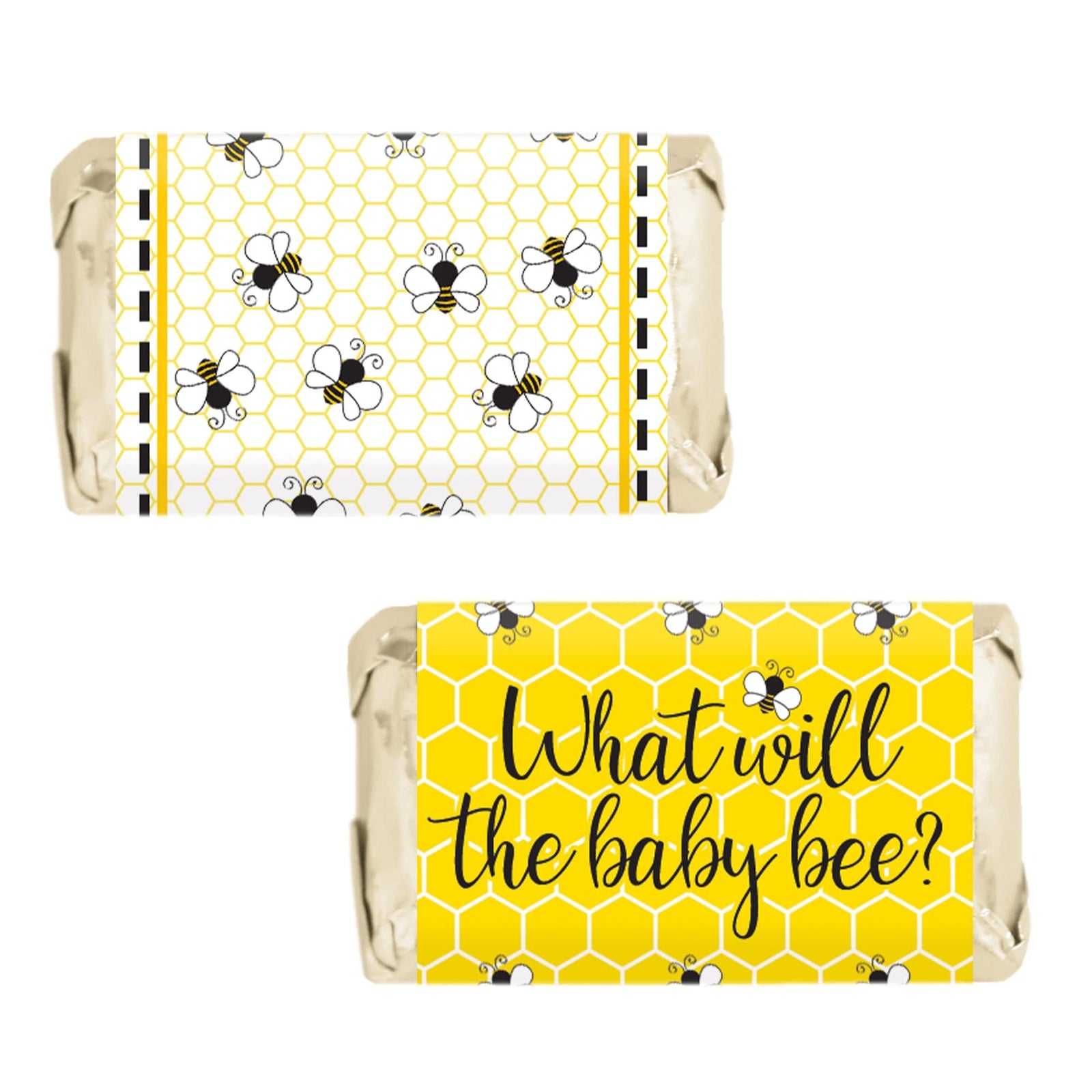 Bumble Bee: Gender Reveal Party - Mini Candy Bar Stickers - What Will Baby Bee - 42 Stickers - Distinctivs Party