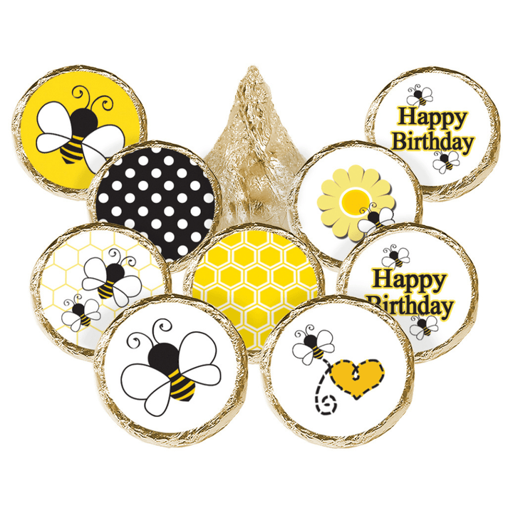 Bumble Bee: Kid's Birthday - Party Favor  Stickers - Fits on Hershey's Kisses - 180 Stickers