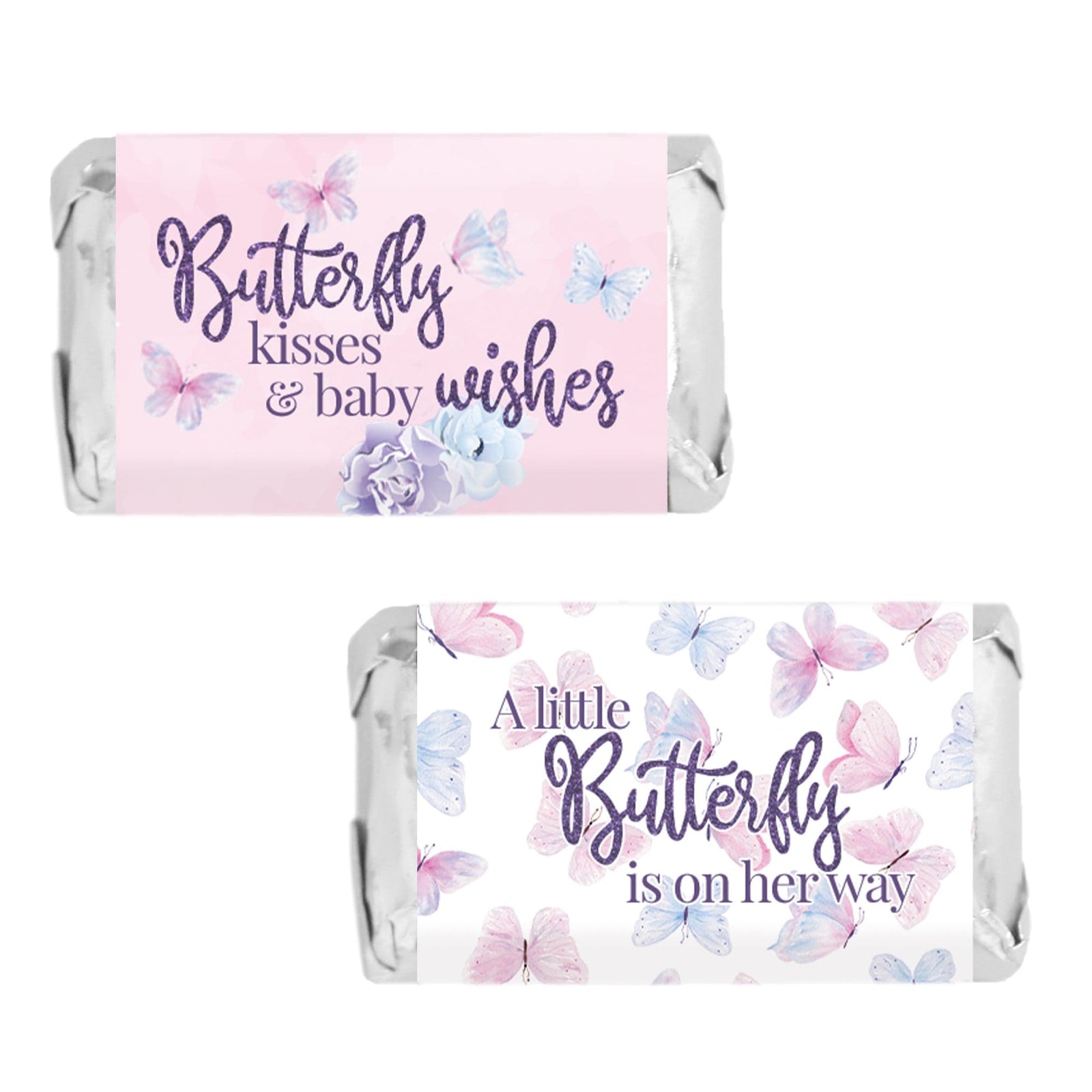 Butterfly: Baby Shower - Mini Candy Bar Wrappers - Spring -  45 Stickers - Distinctivs Party