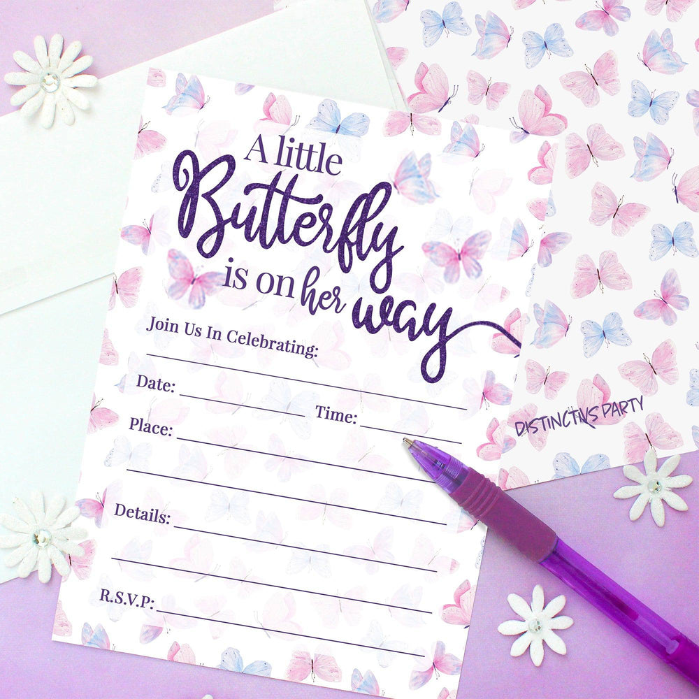 Butterfly Wishes Baby Shower Party Invitations – 10 Cards